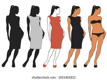 Vector Silhouettes Beautiful Woman Bikini Dress Stock Vector Royalty