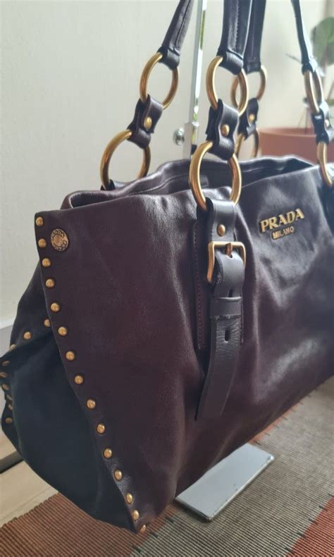 Authentic Prada Aviator Leather Studded Bag Womens Fashion Bags