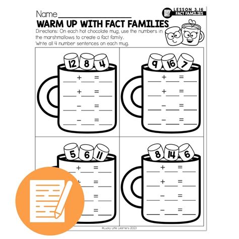 Lucky To Learn Math 1st Grade Lesson 3 16 Fact Families Worksheets Library