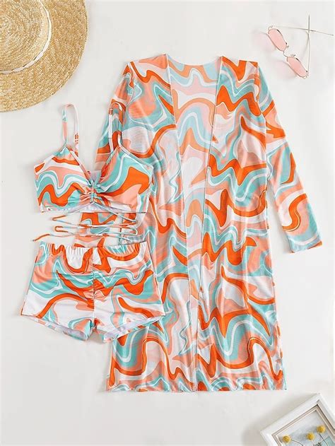 Women S Normal Swimwear Bikini Swimsuit 3 Piece Printing Beach Wear Push Up Graphic Sleeveless
