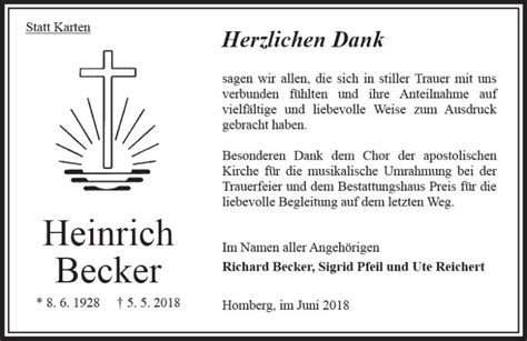 Traueranzeigen Von Heinrich Becker Vrm Trauer De