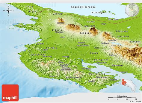 Physical Panoramic Map Of Guanacaste