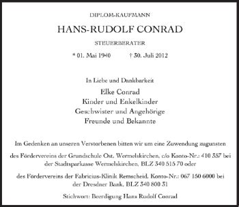 Alle Traueranzeigen für Hans Rudolf Conrad trauer rp online de