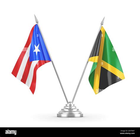 Jamaica Y Puerto Rico Banderas De Mesa Aisladas En 3D Blanco Renderizar