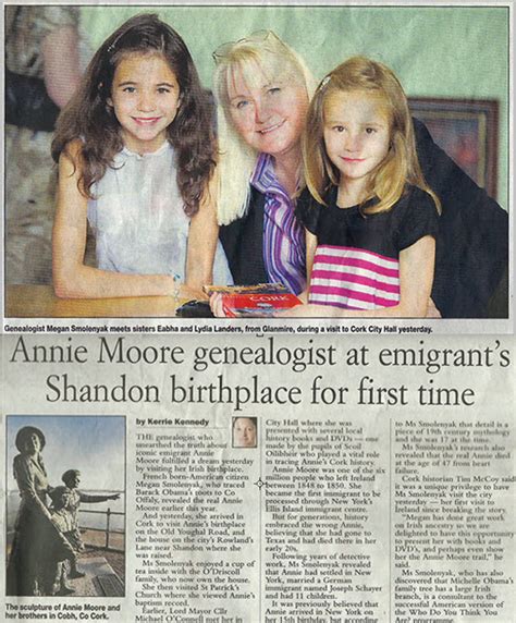 Annie Moore genealogist at emigrant's Shandon birthplace for first time