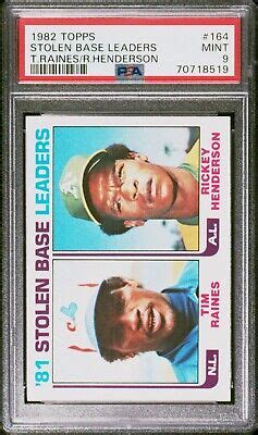 1982 Topps Stolen Base Leaders T Raines R Henderson 164 PSA 9 Mint