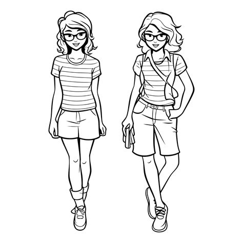 Premium Vector | Fashion girls sketch of fashion girls in casual clothes