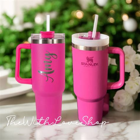 Customized Hot Pink Stanley Engraved Laser Engraved Cup Flamingo