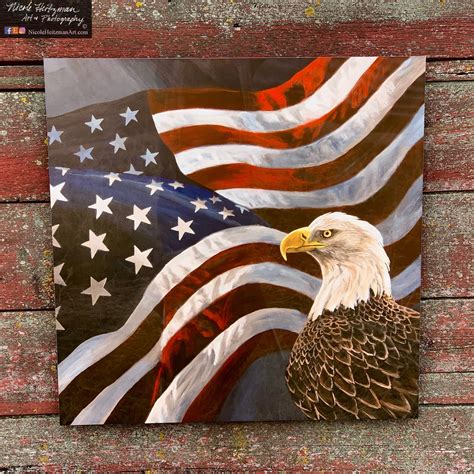 ”Undivided” Eagle & USA Flag Metal Art Print by Nicole Heitzman