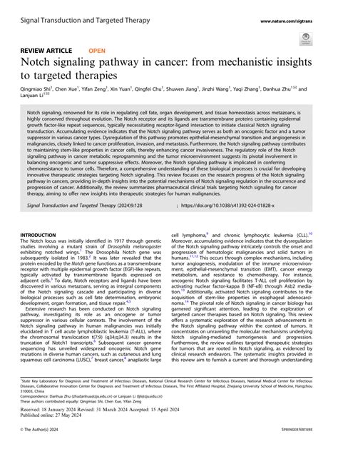 PDF Notch Signaling Pathway In Cancer From Mechanistic Insights To