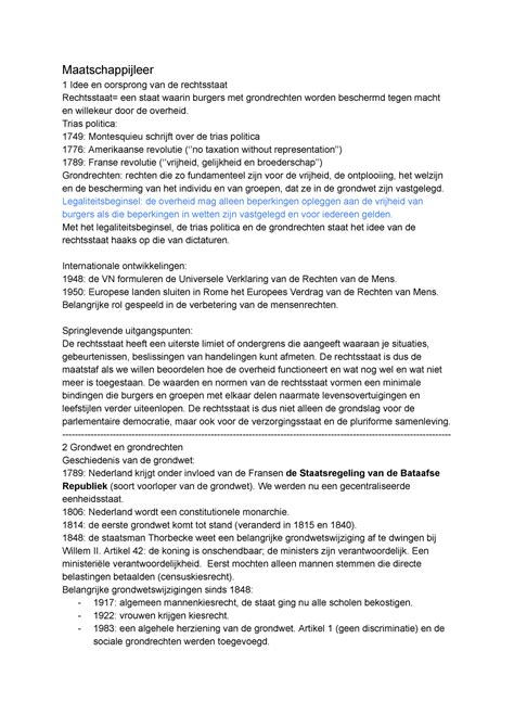 Maatschappijleer Samenvatting H Idee En Oorsprong Van De Rechtsstaat