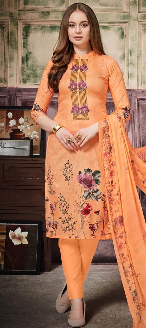 Festive Party Wear Orange Color Cotton Fabric Salwar Kameez 1627729