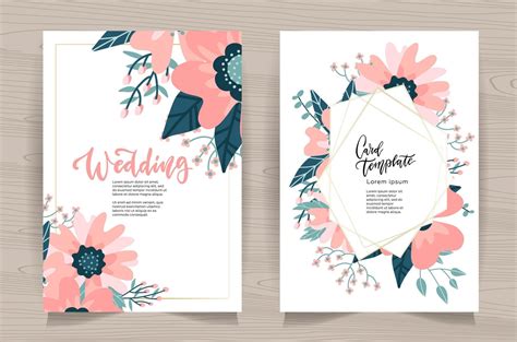 Wedding Invitation Card Front Back Side Set Template Design Rose Hip