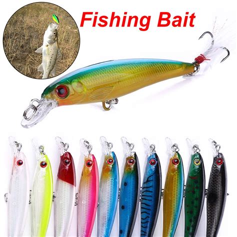 Buy 10pcs Fishing Lure Crankbaits Hook Minnow Hard Bait With Feather