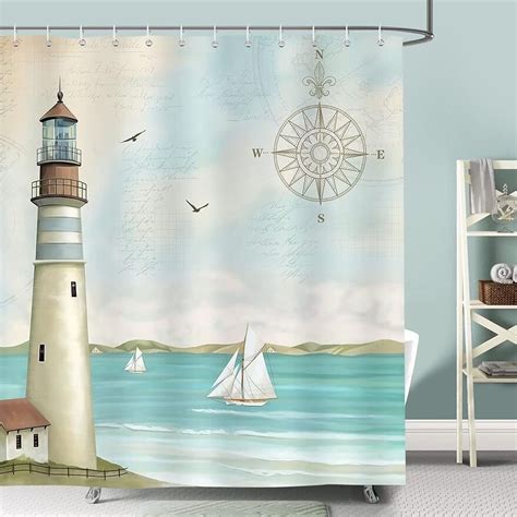 Seaside Serenity Shower Curtain Featuring A Maritime Lighthouse And