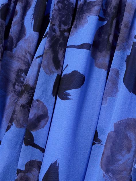 Blue Pussy Bow Gathered Floral Print Silk Voile Gown ERDEM NET A PORTER