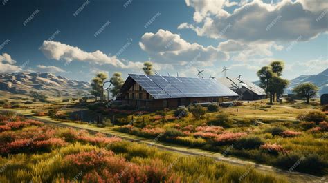 Premium AI Image | a farm with a solar panel on the roof and a sky ...