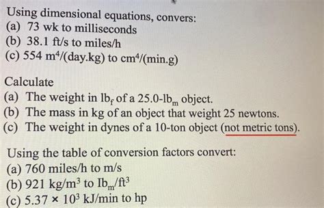 Solved Using Dimensional Equations Convers A 73 Wk To