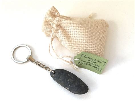 Beach Pebble Keyring Raw Stone Keychain Cornwall Lucky Pebble Key