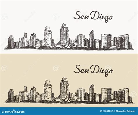 San Diego Skyline Silhouette Cartoon Vector 79190761