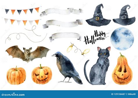 Watercolor Set Elements For Halloween Stock Illustration Illustration