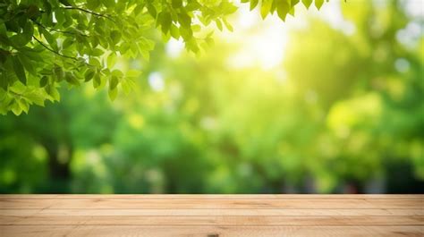 Premium Photo Empty Wood Table Top And Blurred Green Tree In The Park