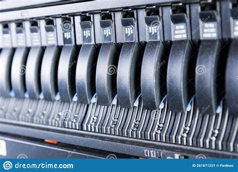 Cluster Of Data Storage Ssd Hard Drives Inside Server Rack Stock Image