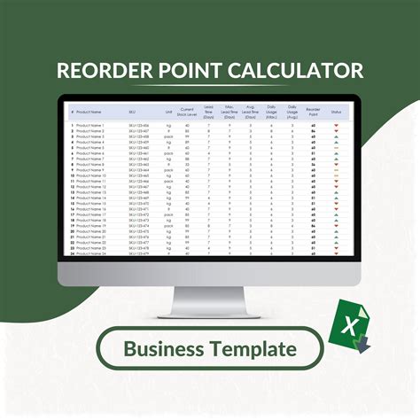 Reorder Point Calculator Excel Template Reorder Point - Etsy