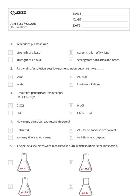 50 Acid Base Reactions Worksheets For 10th Year On Quizizz Free