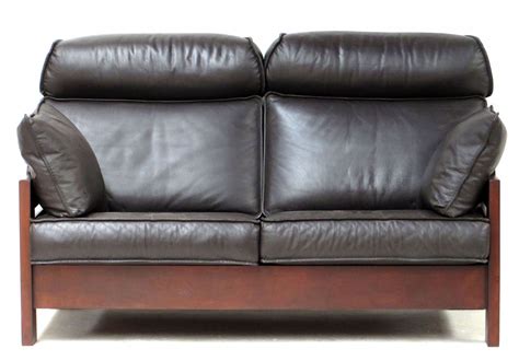 Mid Century Two Seater Design Sofa In Dark Grey Brown Leather By Leolux