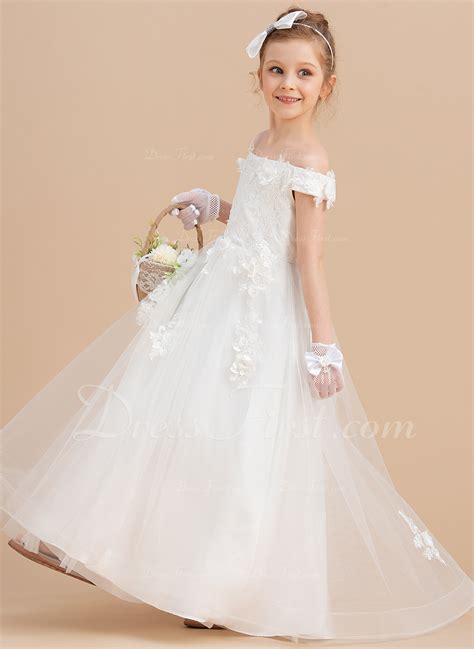 Ball Gown Princess Off The Shoulder Sweep Train Lace Tulle Flower Girl