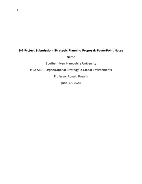 Project Submission Strategic Planning Proposal Presentation Notes