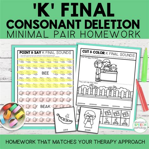 K Final Consonant Deletion Minimal Pairs Homework