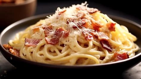 Premium Ai Image A Bowl Of Spaghetti Carbonara With Crispy Bacon And