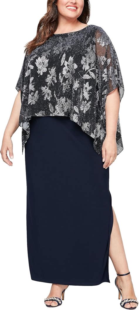 S L Fashions Womens Plus Size Long Shimmer Foil Printed