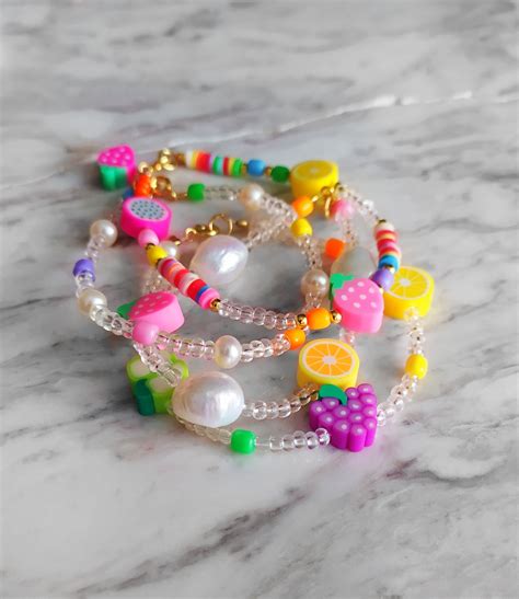 Colorful Summer Bracelets Seed Bead Fruit Bracelets In 2021 Beaded