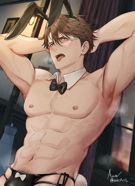 Rule 34 1boy Abs Armpits Arms Up Asaifrit Blush Bowtie Brown Hair Bunny Ears Bunny Tail