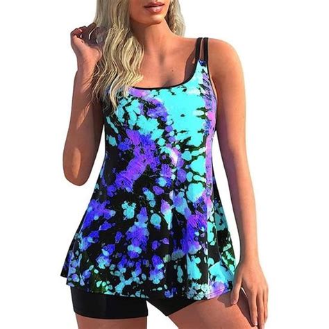 Maillot de Bain 2 Pièces Femme Tankini Ensembles Maillots Plage Push Up Bikini Set Deux Pièce