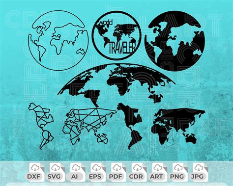 World Map Svg Earth Png Continents Vector World Map Dxf File World