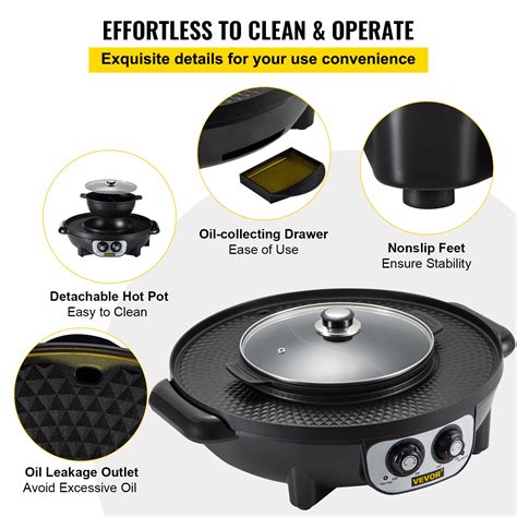 VEVOR 2 in 1 Elektrischer Hot Pot Grill 1200W 1000W Elektrische Topf GrillpfanneGeeignet für