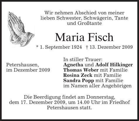 Traueranzeigen Von Maria Fisch Trauer Merkur De