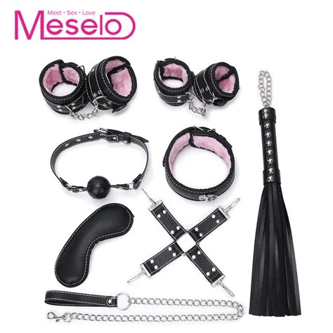 Meselo Pcs Set Plush Bdsm Bondage Sex Game Handcuff Whip Mouth Gag