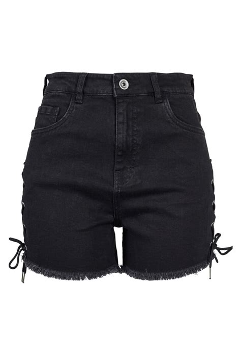 Urban Classics High Waist Denim Lace Up Shorts Attitude Clothing