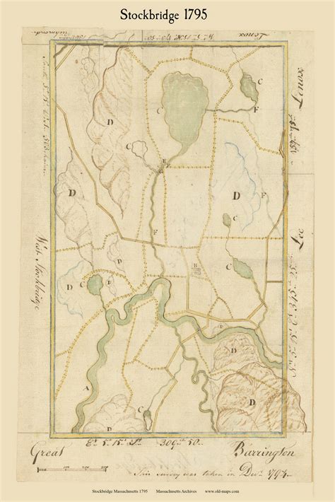 Stockbridge Massachusetts 1795 Old Town Map Reprint Roads Place