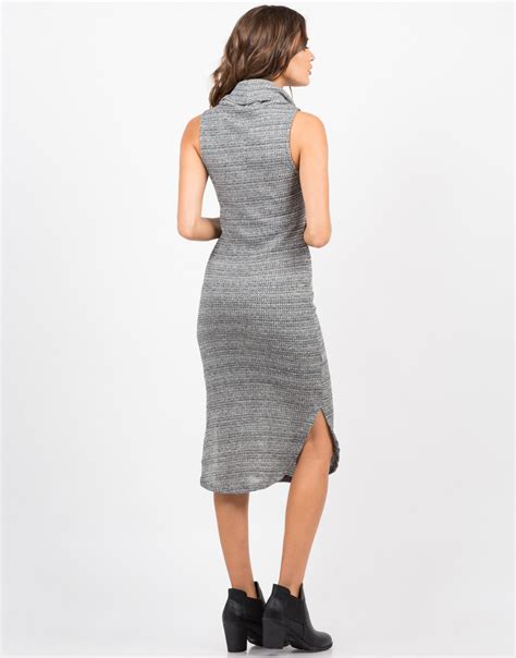 Turtleneck Sleeveless Knit Dress Midi Dress Grey Dress Dresses