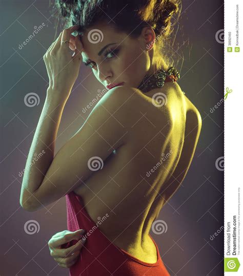 Sensual Brunette Woman Clothed Red Dress Stock Photo Image Of Legs Lady