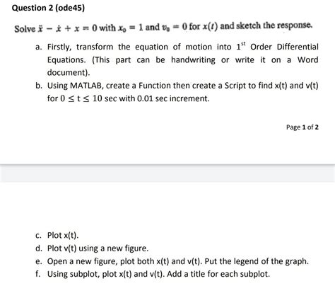 Solved Solve X¨−x˙ X 0 With X0 1 And V0 0 For X T And