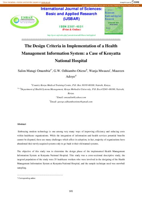 Pdf The Design Criteria In Implementation Of A Health Management