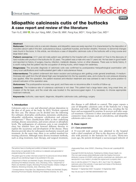 Pdf Idiopathic Calcinosis Cutis Of The Buttocks A Case Report And