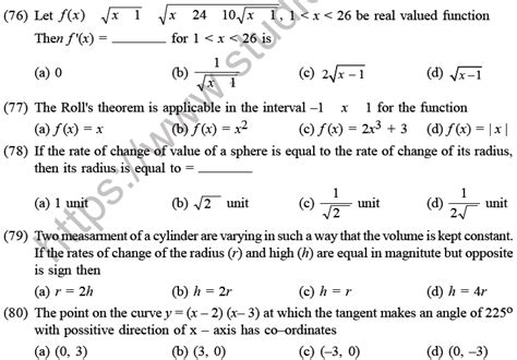 Jee Mathematics Application Of Derivatives Mcqs Set D Multiple Choice